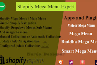 create a shopify navigation main menu mega menu and shopify store design
