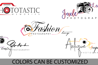 design hand drawn photography signature logo with camera