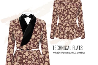 make detailed fashion technical flat drawings
