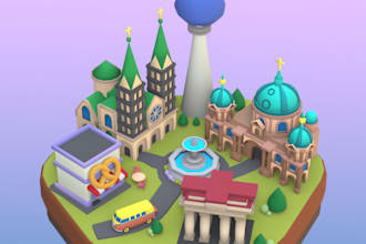 3d isometric environment building and props for game art