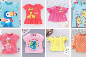 fashion design children and babies clothing prints, flat sketches and tech packs