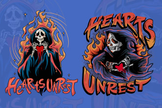 do custom logo, skull dark art or cartoon, for t shirt streetwear, skateboard