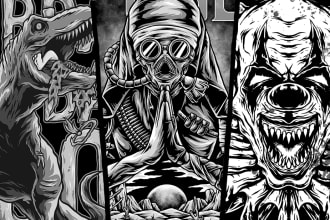 make dark art illustration for metal album cover and merch