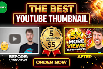 create 5 attractive youtube thumbnails design in one hour