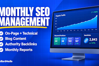 be your monthly SEO manager with on page, content and authority backlinks