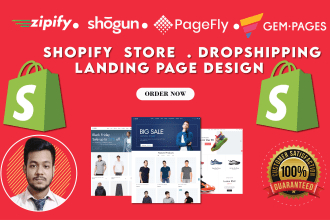 design shopify ecommerce website  with shogun,pagefly,gempages or zipify