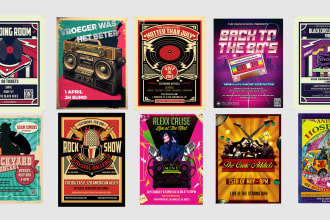 do 50s, 60s, 80s, 90s retro vintage band, club, party concert music, event flyer
