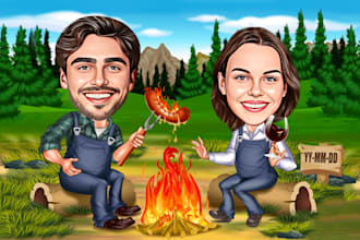 create a digital cartoon caricature or a couple caricature