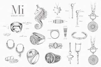 create fashion jewelry design sketch and 3d cad