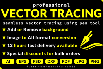 do vector tracing retrace, color changing of the logo, sketch, or any artwork