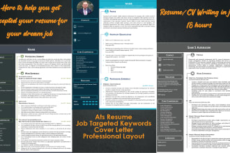 do professional resume editing and cv writing in 18 hours