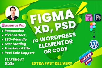 covert figma to wordpress PSD to wordpress xd to wordpress figma to elementor