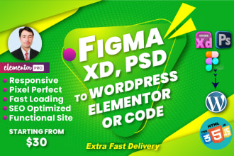 covert figma to wordpress PSD to wordpress xd to wordpress figma to elementor