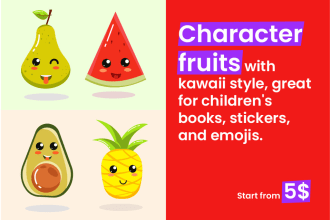kawaii fruit and veggie vectors handmade in illustrator