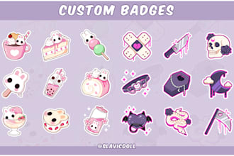 create cute custom  twitch sub badges or bit badges