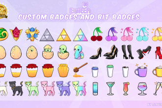 create cute custom  twitch sub badges or bit badges