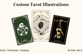 illustrate custom tarot cards in line art style