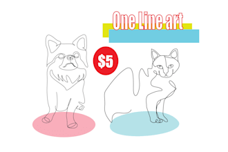 draw animal pets in to one line art design in 2 hours
