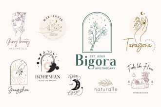 do feminine minimalist hand drawn botanical boho logo design