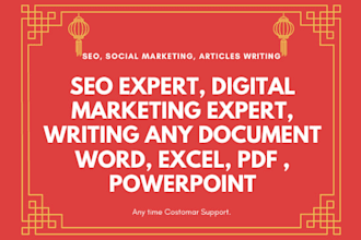 seo, social marketing, articles writing for you