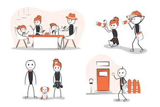 design stick figure , stickman in doodle, line art style