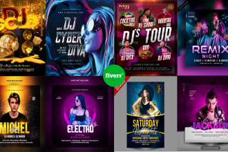 design amazing dj, hip hop, concert band, music, party flyer