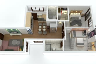 create realistic 3d floor plan rendering