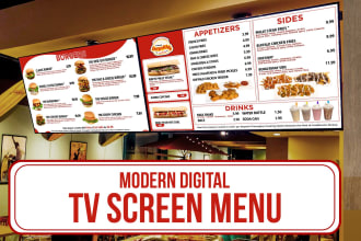 design static TV screen food menu or digital menu TV menu board for restaurant