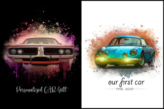 draw realistic custom watercolor style car , vehicle oil painting portrait