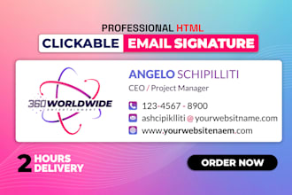 design modern clickable HTML email signature for gmail, outlook , apple