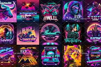 create a retro 80s retrowave vaporwave logo