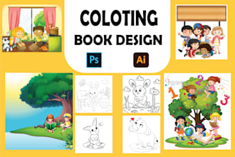 create cute line art drawing for coloring book pages