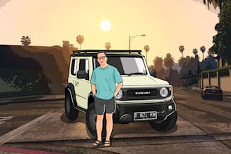 draw your car or motorcycle in a cartoon illustration