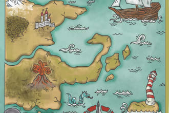 create detailed 2d map illustration for children