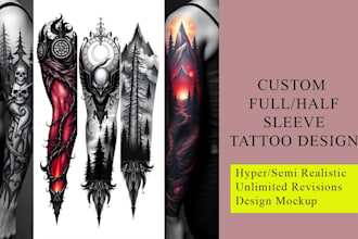 create a full sleeve realistic tattoo design from your concept