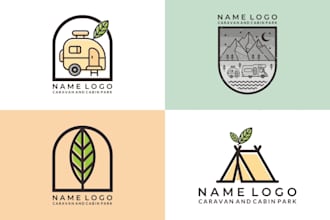 create a logo themed adventure, camping and the ocean