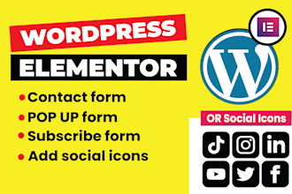 add contact form, subscription form, popup form, social icon elementor website