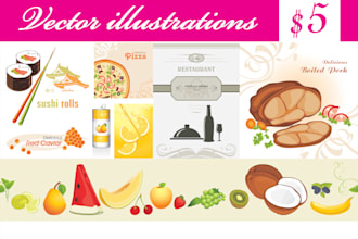 draw food, drinks and any illustrations a cooking theme