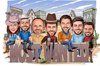 custom group caricature cartoon, business team caricature