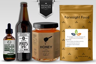 design pouch, bag, box, bottle and packaging products label