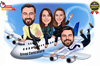 make a corporate caricature, business, office, group, team