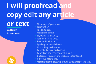 proofread and copy edit any article or text
