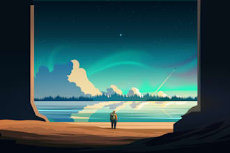 illustrate beautiful flat landscape illustration art
