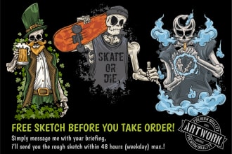 hand draw artwork with skull and skeleton style