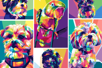 create a pop art of dog cat pet and other animals portrait