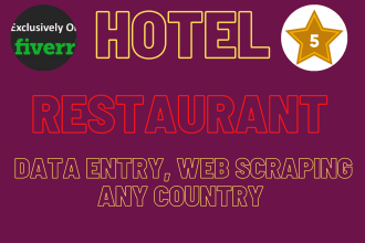 find data entry, restaurant, hotel list, web scraping