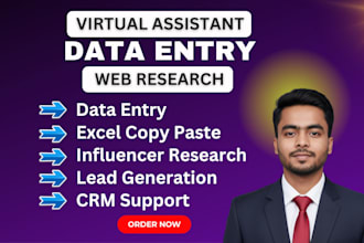 do data entry, web research, copy paste, data typing, crm data entry