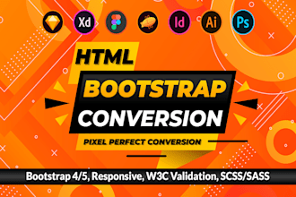 convert psd to HTML, xd to html, ai to html, figma to HTML, bootstrap conversion