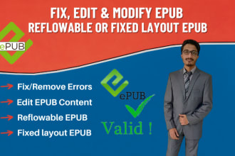 fix edit epub to remove errors, create reflowable epub, fixed layout epub