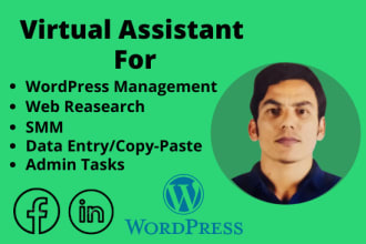 be your virtual assistant for admin tasks, wordpress, social media management